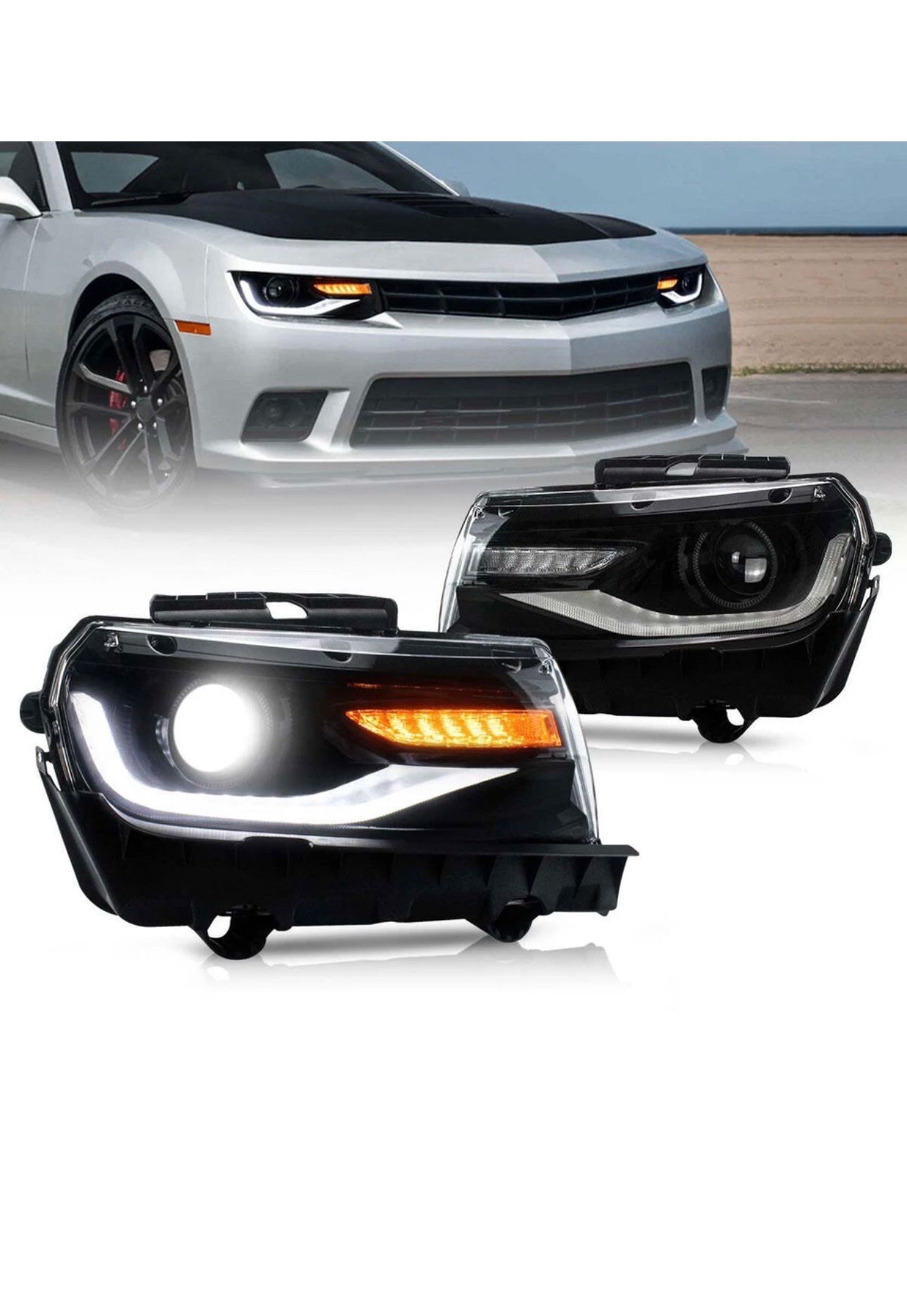 Pair LED Projector Headlights For 2014 2015 Chevrolet Chevy Camaro w/Sequential