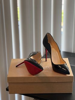 Christian Louboutin Hot Chick 100 Black Patent Leather Pumps – Size 38 – Worn Once with Box + Dust Bag + Extra Heel Tips