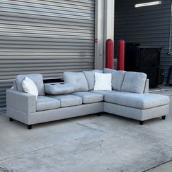L Sectional Sofa With Cup Holders And Reversible Chaise