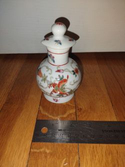Vintage Asian Soy Sauce Bottle Dispenser with Screw On Lid Floral Motif