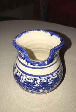 Stoneware Blue & White Glazed Spongeware/Splatterware Pitcher signed Rey’s on bottom