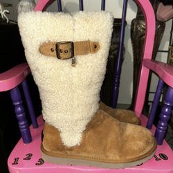 UGG KATERINA WOMEN SHERPA TALL BOOTS SUEDE CHESTNUT US 7 