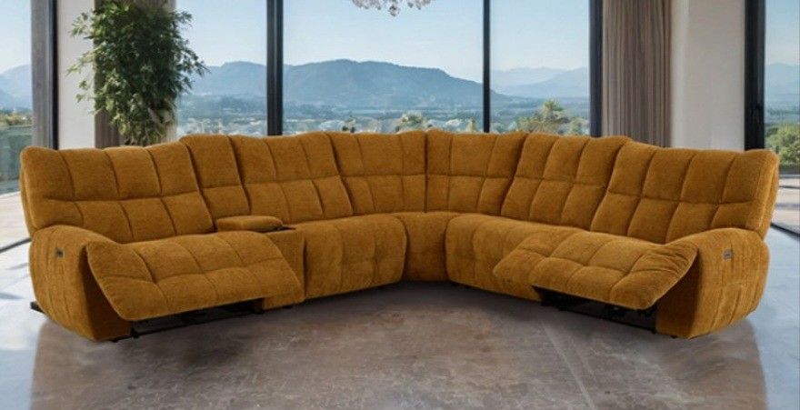 Brand New Butterscotch Super Plush Chenille Power Reclining Sectional Sofa