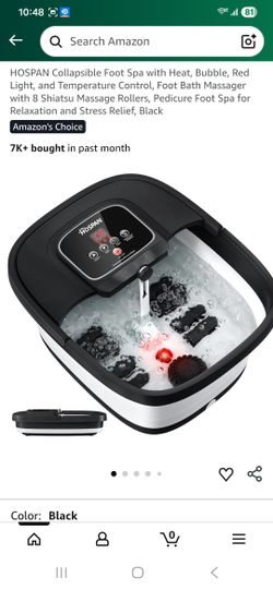 Collapsible Foot Spa with Heat, Bubble, Red Light, and Temperature Control, Foot Bath Massager with 8 Shiatsu Massage Rollers, Pedicure Foot Spa for R