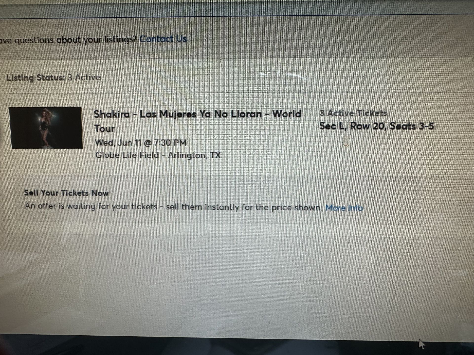 Shakira Las Mujeres Ya No Lloran World Tour SEC L Row 20 6 Seats