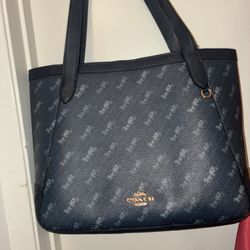 Coach (C4061) Medium Denim Diagonal Horse Carriage Print Coated Canvas Tote Bag