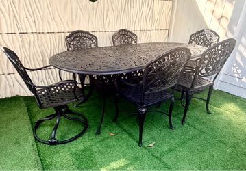 7pc Hanamint Cast Aluminum Outdoor Patio Dining Table Set