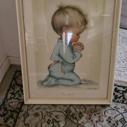 VINTAGE 1950'S FRAMED PRINT BLESS US ALL BOY BY CHARLOT BYI


