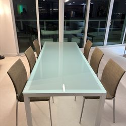 Italian Zanotti stainless steel table with 6 Zanotti chairs