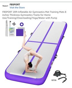 FBSPORT Inflatable Air Gymnastics Mat Training Mats 4/8 inches Thickness Gymnastics Tracks for Home Use/Training/Cheerleading/Yoga/Water with Pump