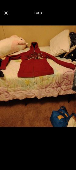 Red Zip-Up Hoodie with Graphic Print