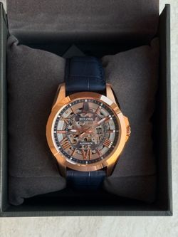 Men's Automatic Classic Sutton Blue Leather Strap Watch 46mm skeleton