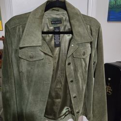 Green Brushed Faux Leather Jacket