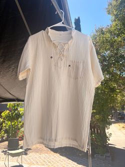Cream Lace-Up Gauze Cotton Shirt