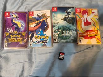 5 switch games (Zelda TOTK, Pokemon Violet/Sword, Fitness Boxing 2, Super Smash Bros)