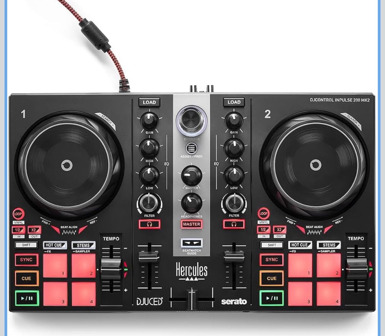 Hercules DJControl Inpulse 200 MK2 — Ideal DJ Controller for Learning to Mix — Software and Tutorials Included, Black