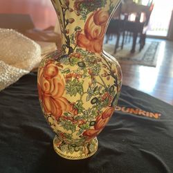 Beautiful Hand Painted Floral Lotus Theme Multi Colour Vase