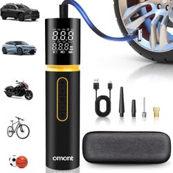 Tire Inflator Portable Air Compressor, Omont 150PSI Electric Bike Tire Pump Cordless Air Pump for Car Tires, 4X Faster Portable Tire Inflator with Dig