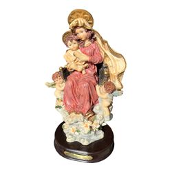 Vintage Giovanni Collection Multicolored Figurine of Lady And Cherub Angels 11”