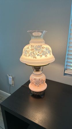 Vintage Blue Hurricane Floral Lamp