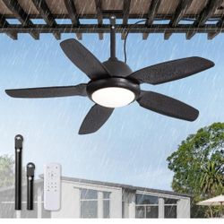 42 Inch Waterproof Outdoor Ceiling Fan with Lights and Remote,IP65 Hanging Gazebo Fan with 3CCT 6-Speed DC Motor,Black Wet Rated Plug in Ceiling Fan w