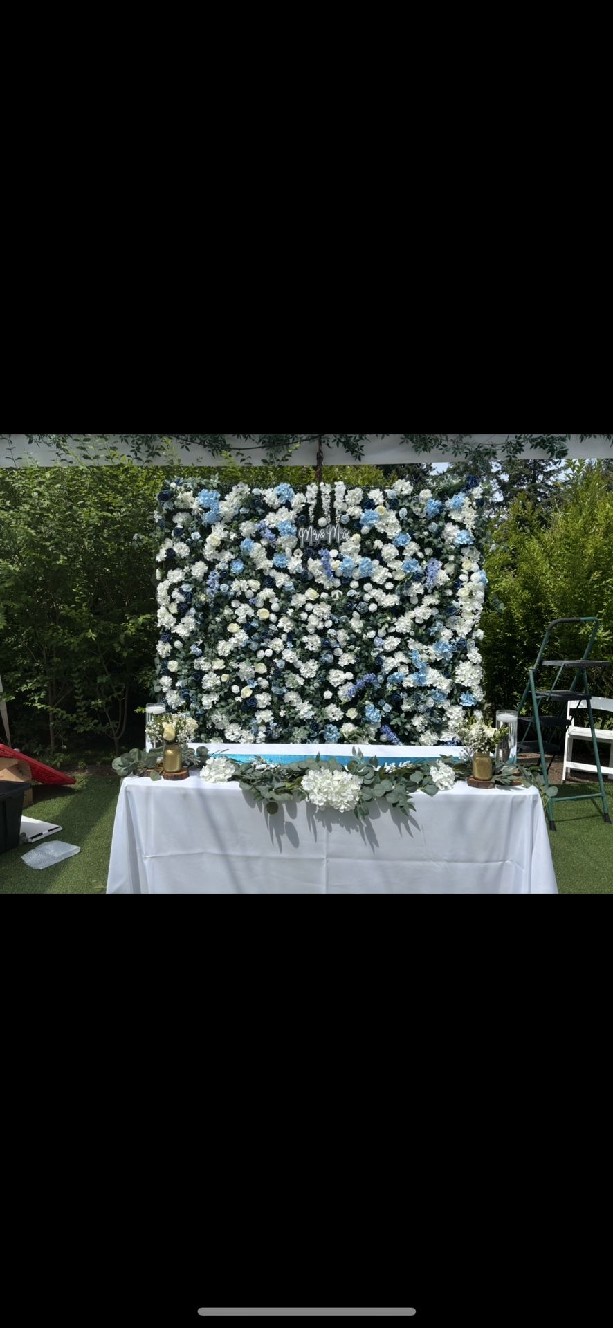 Blue Wedding Flower Wall