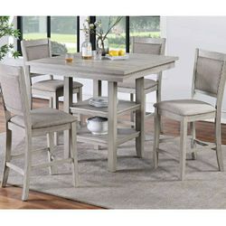 Beautiful Tone On Tone 5 Piece Dining Set Counter Height Storage Shelves Mushroom Color Firm Price $420 Financing Available Only A Few Sets Available 