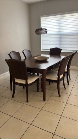 Dark Wood Dining Table with 6 Chairs