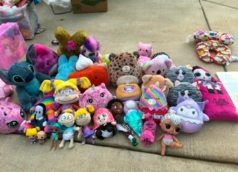 Large Lot of Mixed Kids Plush Toys and Dolls