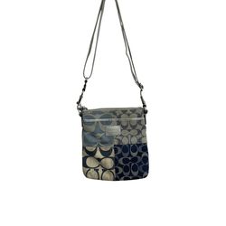 Coach Poppy Signature Denim Patchwork Leather Crossbody Shoulder Bag.