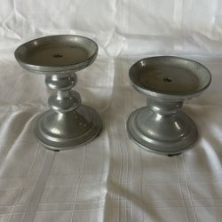 Candle Holders —Silver Metal, Set of 2