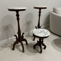 Mahogany/walnut Plant Stands And Side Table
