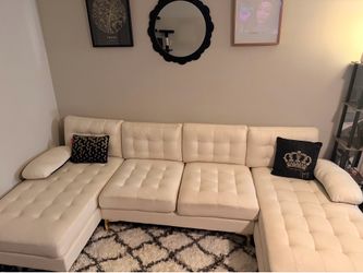 White/Cream colored sectional sofa w. gold legs