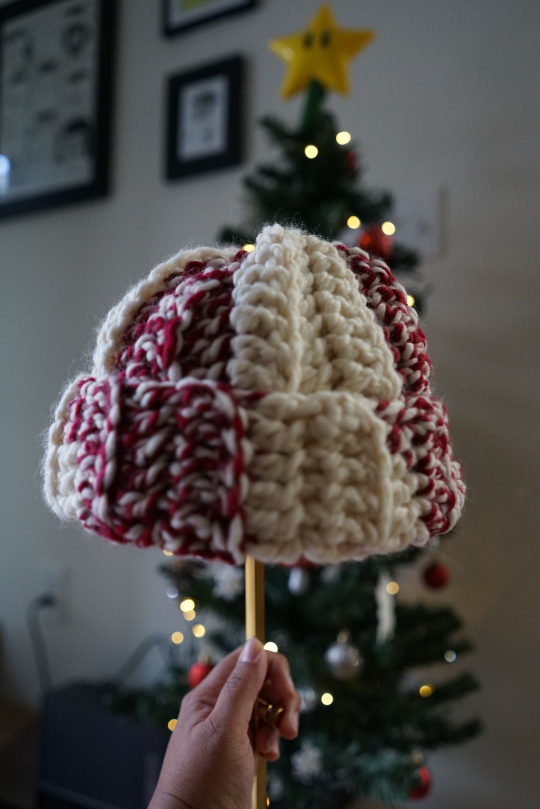 White Candy Cane Striped Chunky Beanie