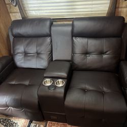 Reclining love seat two recliners