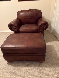 LARGE OVER STUFFED  CHAIR AND OTTOMAN