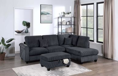 Black Sofa Sectional w/ Free Storage Ottoman