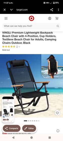 VINGLI Lightweight Backpack Beach Chair Black