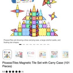 PicassoTiles Magnetic Tile Set with Carry Case (101 Pieces