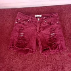 Aphrodite Women's burgundy Distressed  Mid-Waisted Shorts Jean Size Small