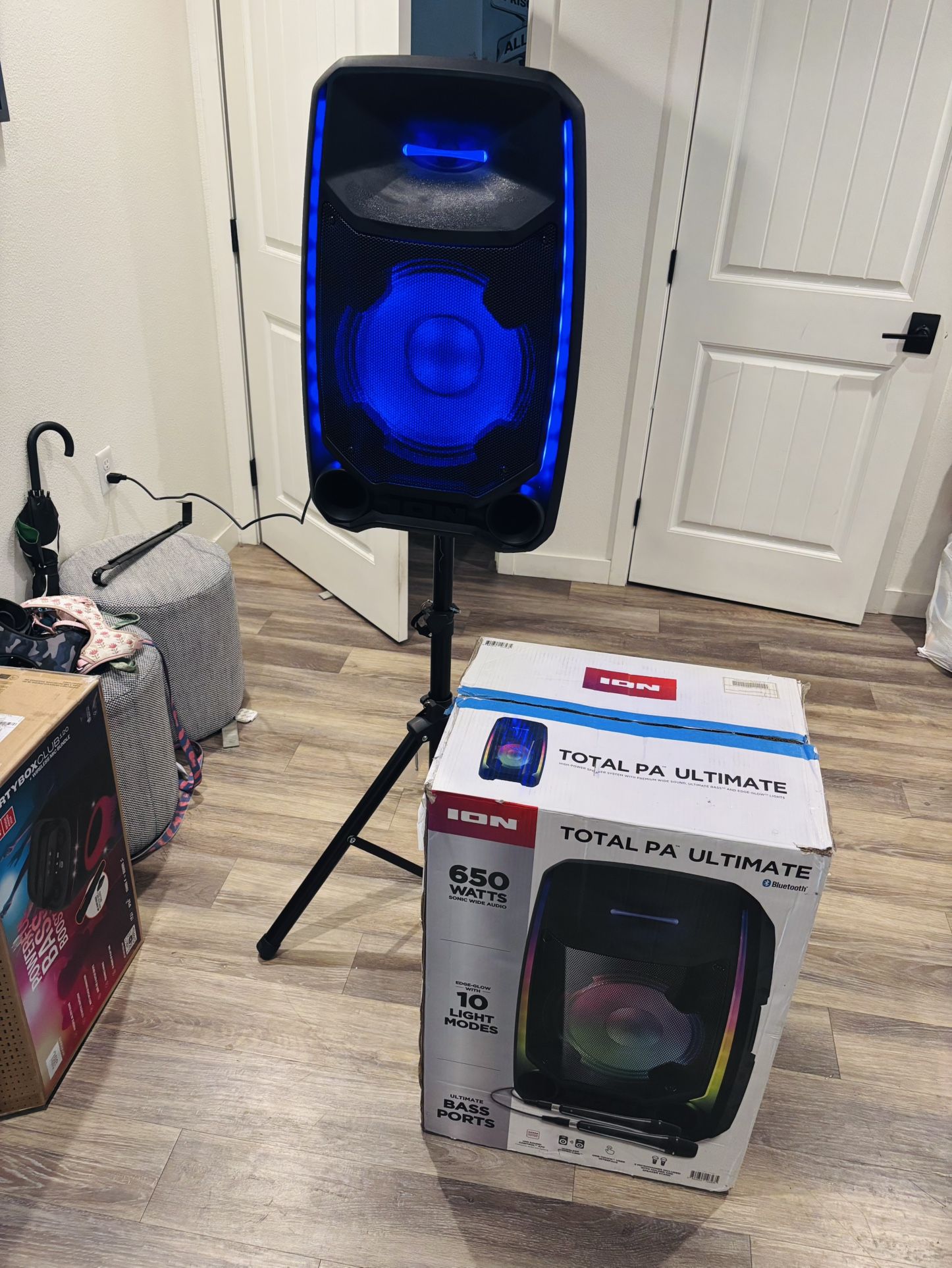ION Total PA Ultimate – 650W Bluetooth PA Speaker System w/ Wireless Mic, Tripod Stand & LED Lights