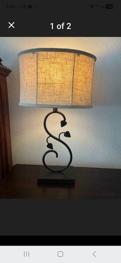 2 of Black Metal Table Lamp with Beige Linen Shade