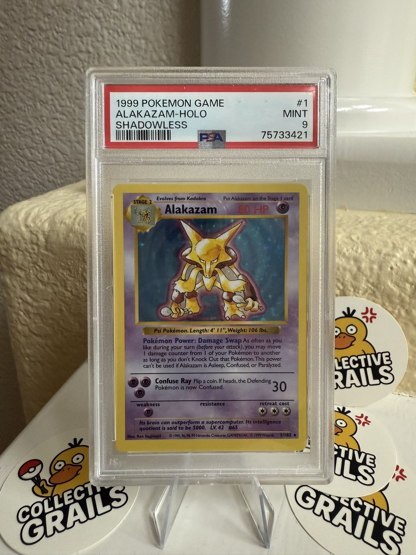 1999 POKEMON BASE SET SHADOWLESS #1 ALAKAZAM-HOLO PSA 9