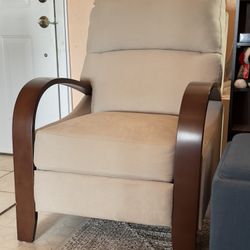 Suede Recliner Real Wood Soft Fabric Living Room Chair
