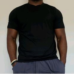 FYT Men's Black Breathable Crew Neck Short Sleeve Pullover T-Shirt Athletic L