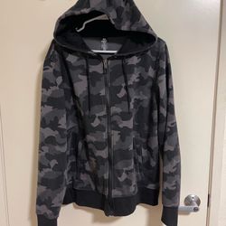 90 Degree By Reflex Men's Hoodie Sweatshirt Medium Grey Camouflage Zip-Up EUC