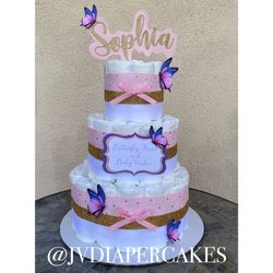 Butterfly Kisses & Baby Wishes Diaper Cake Great For Baby Showers