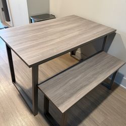 Grey Wood Dinning Table With Matching Bench