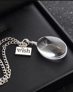 Beautiful NEW Glass Dandelion Oval โWishโ Womenโs Fashion Jewelry Necklace