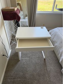 IKEA Micke Desk White & Leather Chair